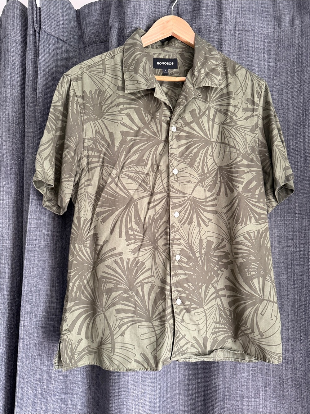 Bonobos Olive Green riviera Short-Sleeve Palm Print Button-Up Shirt